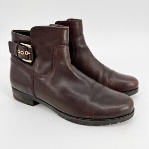 Rockport Tristina Buckled Chelea Boots Womens 10 Brown Leather Gold Buckle Ankle